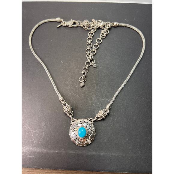 Sarda Turquoise Sterling silver Byzantine station necklace 16-25 inches - Picture 5 of 16